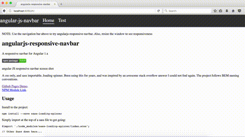 angular JS responsive navbar screen shot