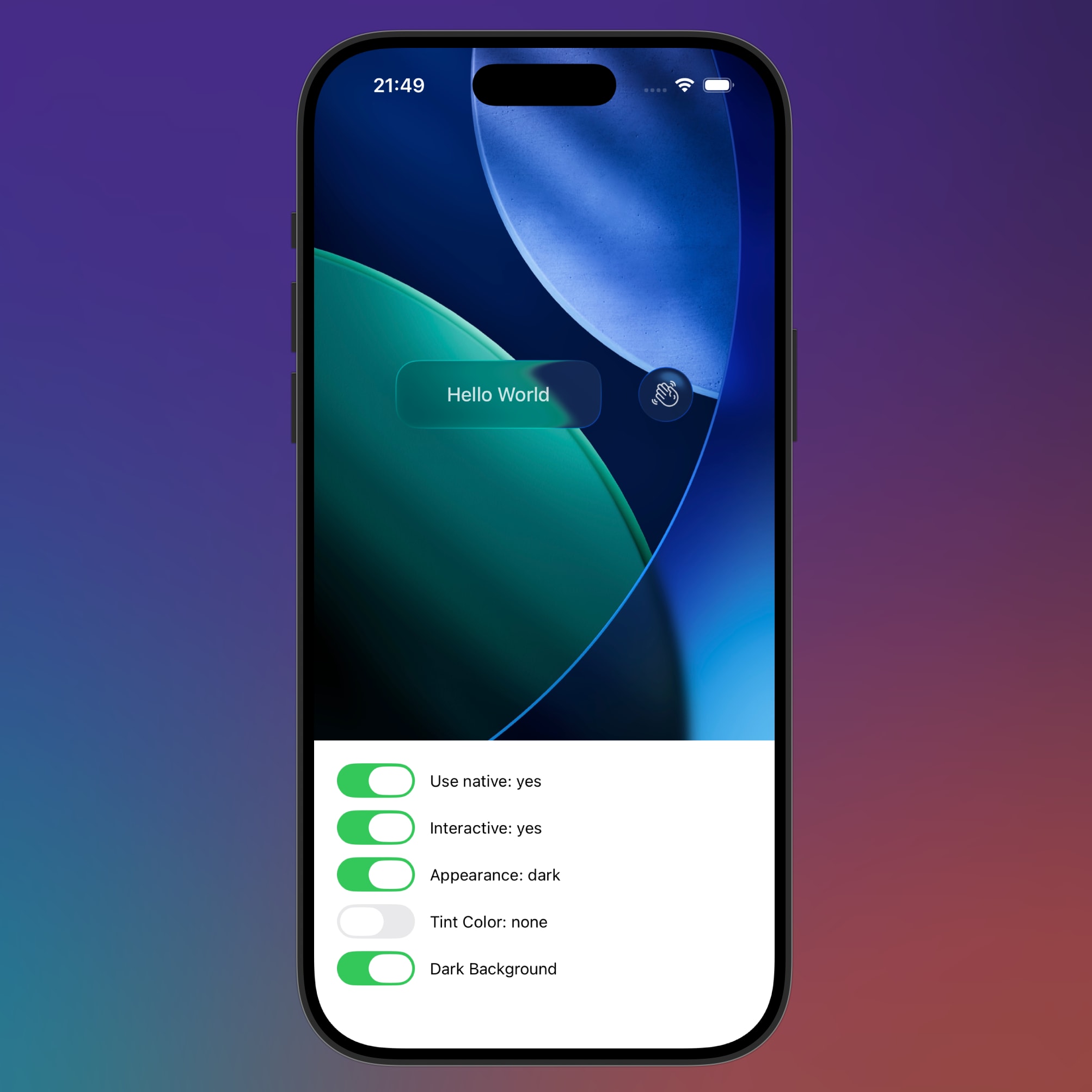 Preview of example app in iOS simulator