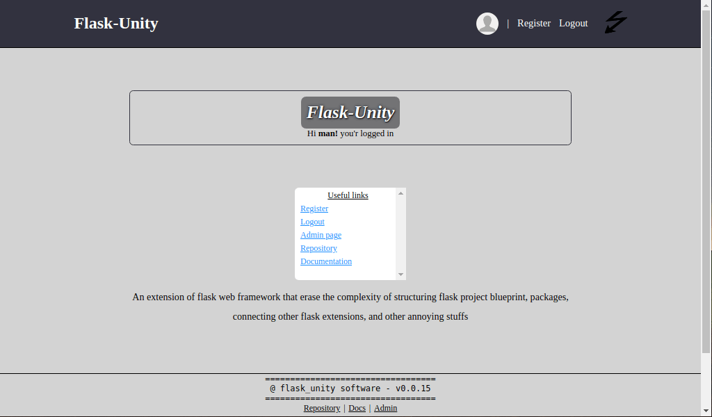 Flask-unity default page