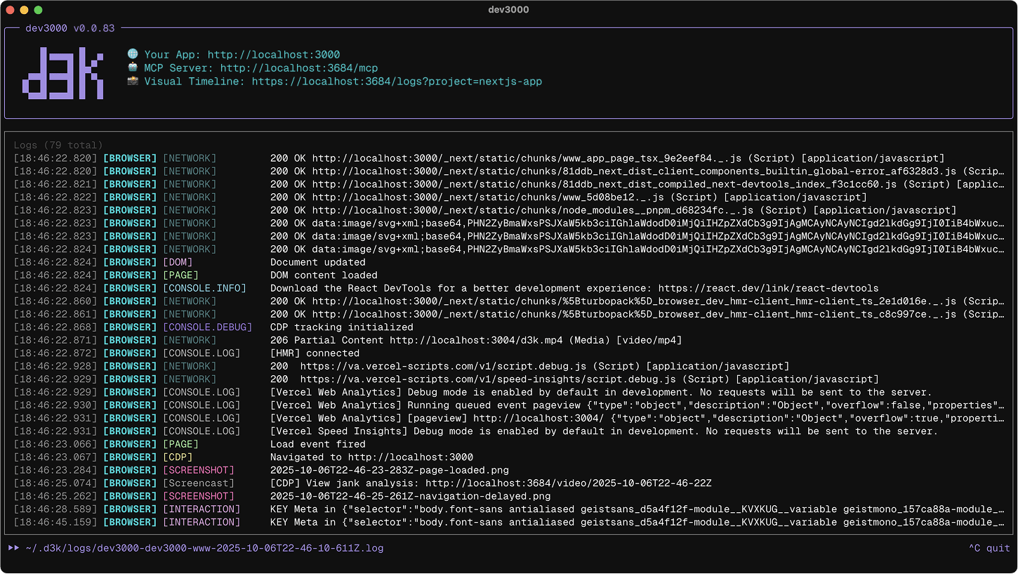 dev3000 terminal interface