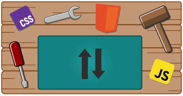workbench with tools, html, css, javascript, and sorting logos
