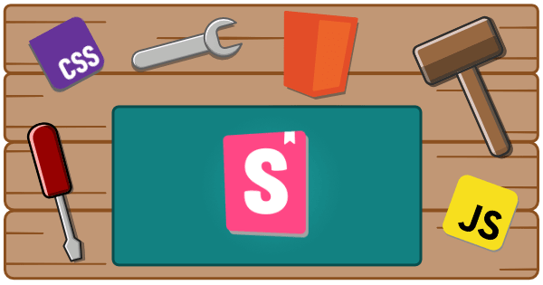 workbench with tools, html, css, javascript, and storybook logo