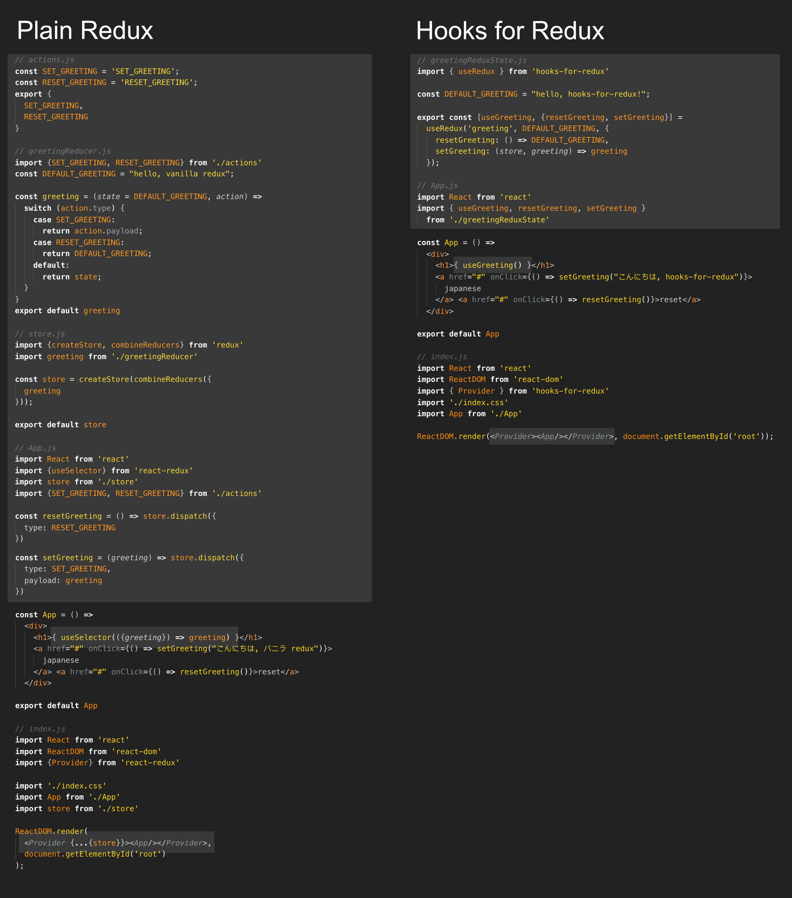 hooks-for-redux vs plain-redux comparison