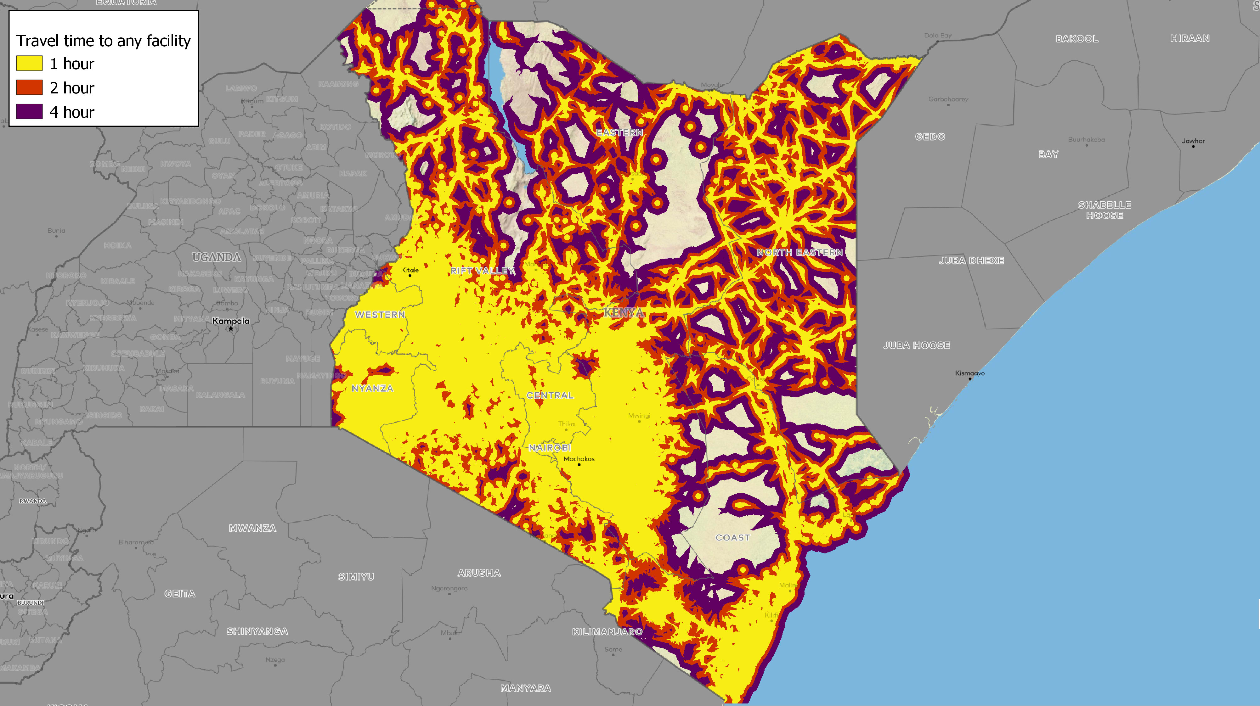 Example of mapping access to health facilities