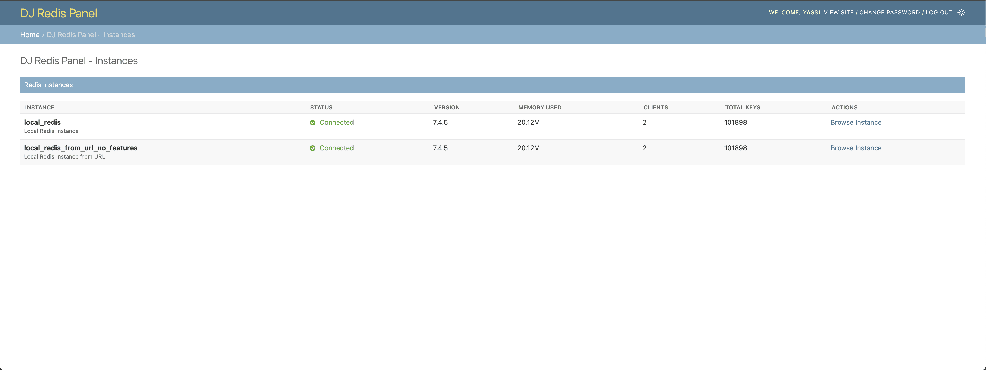 Django Redis Panel - Instance List