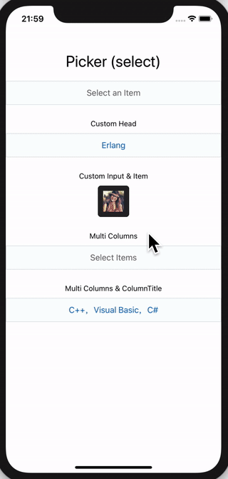 react native picker demo select