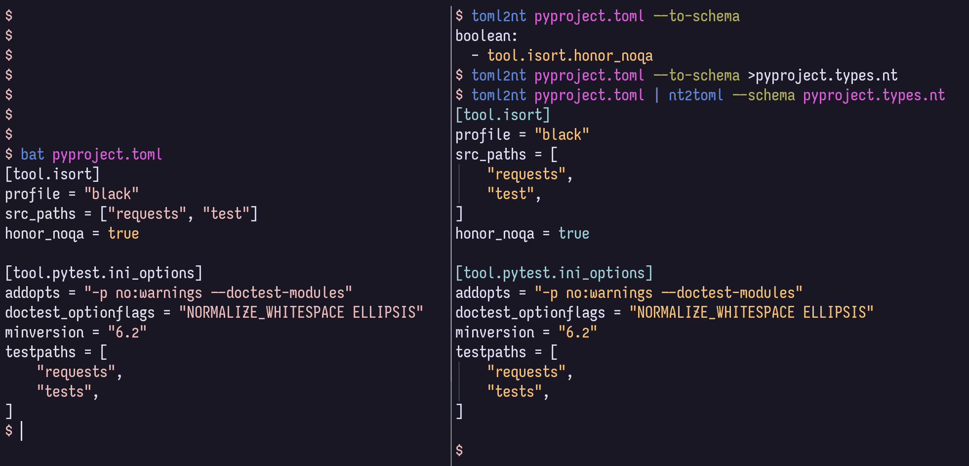 Convert NestedText to TOML with casting via auto-schema