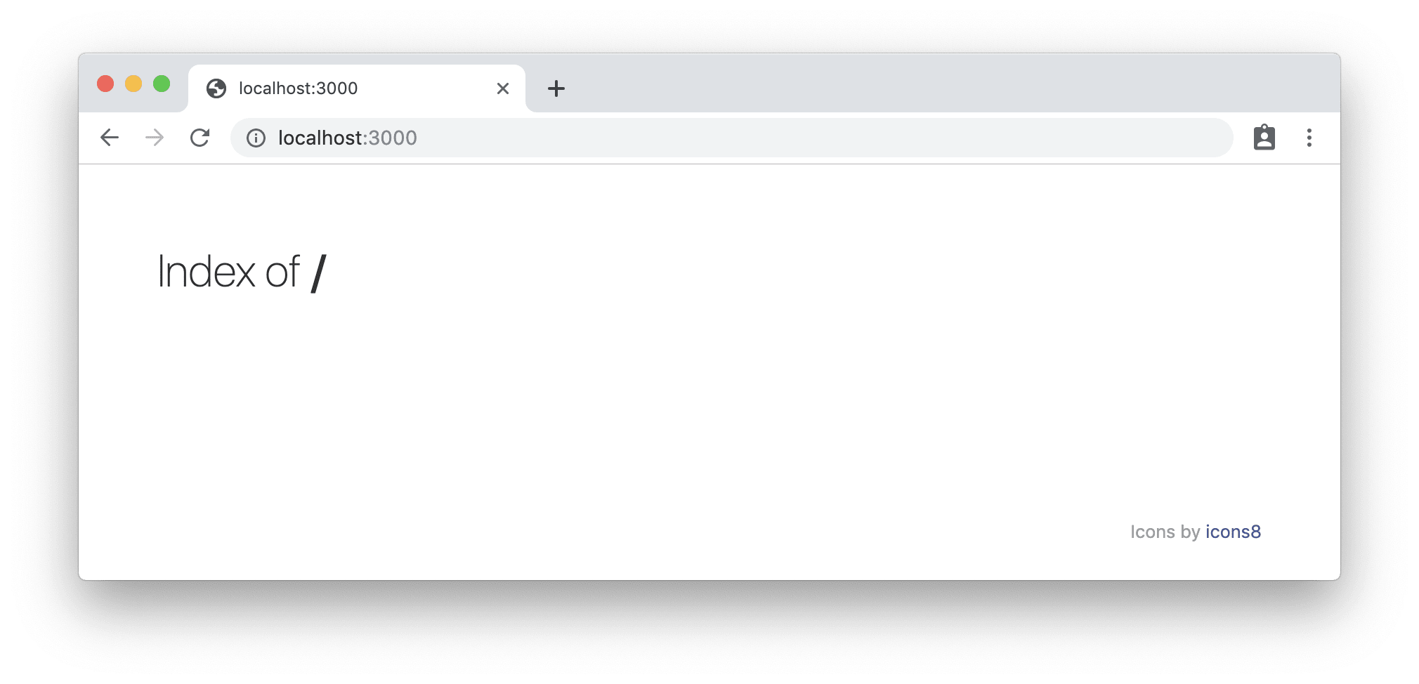 A browser viewing the URL of localhost:3000/, which reads “Index of /”.