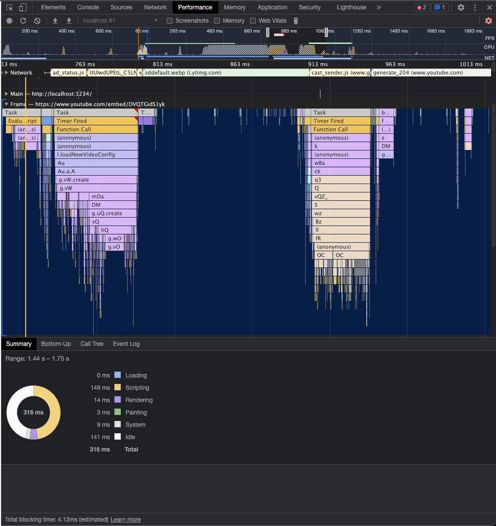 Initial load of youtube iframe