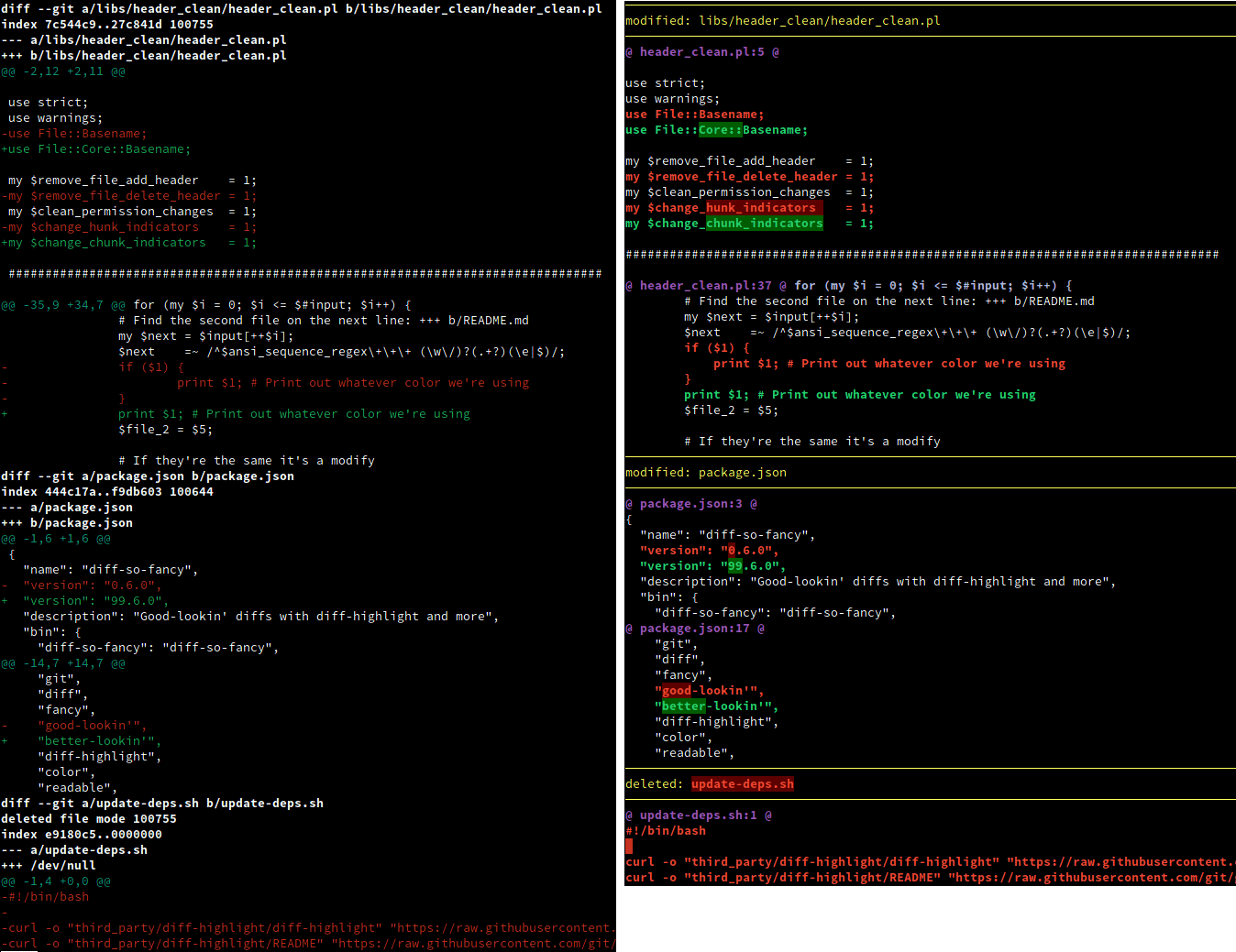 diff-highlight vs diff-so-fancy