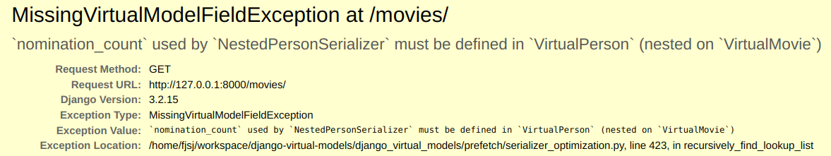 MissingVirtualModelFieldException exception