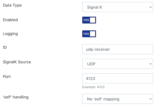 SignalK UDP receiver on port
4123.