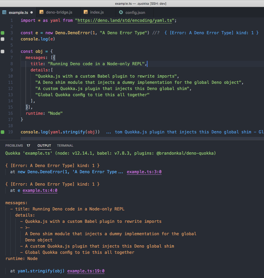 Deno Quokka example with std/yaml