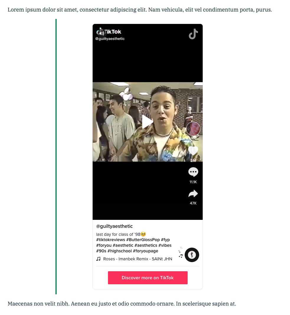 Screenshot of a TikTok video of the last day of high school, 1998