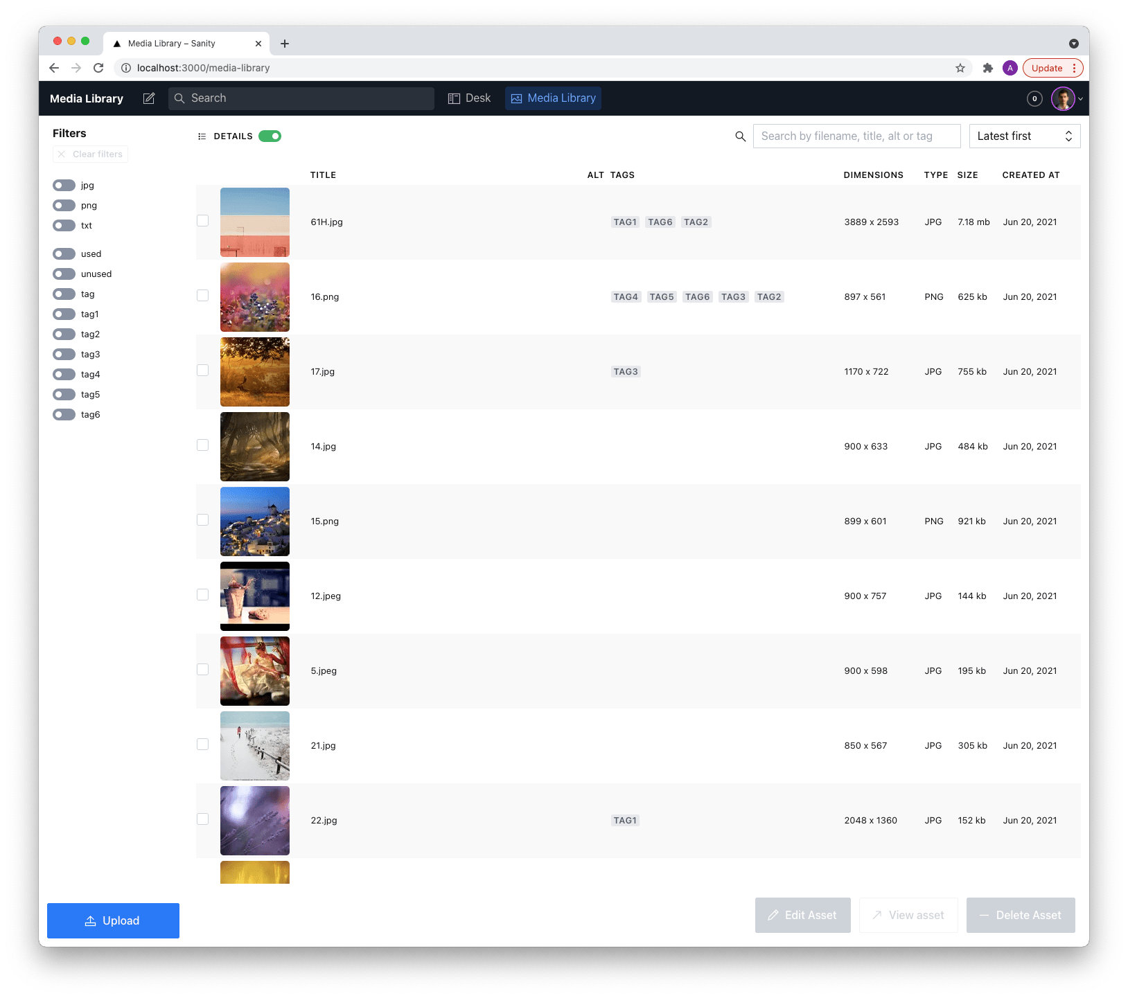 Media library List view