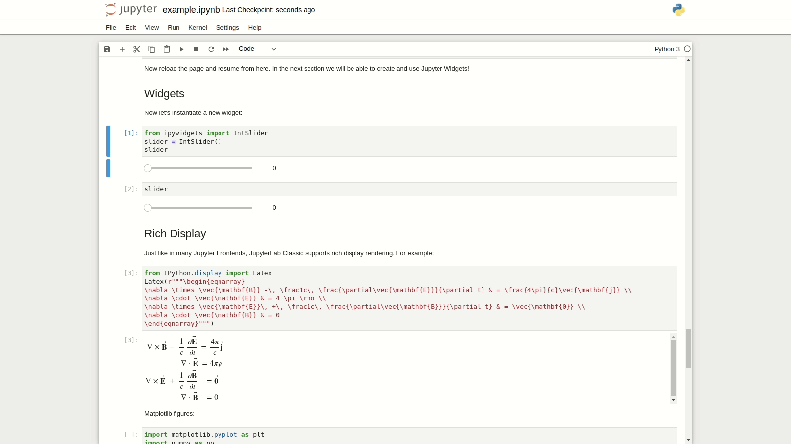 An animation of a user opening the command palette and selecting the "Restart Kernel and Clear All Outputs …" option