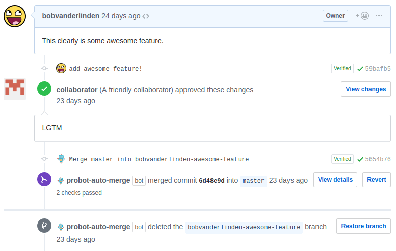 Probot Auto Merge in action