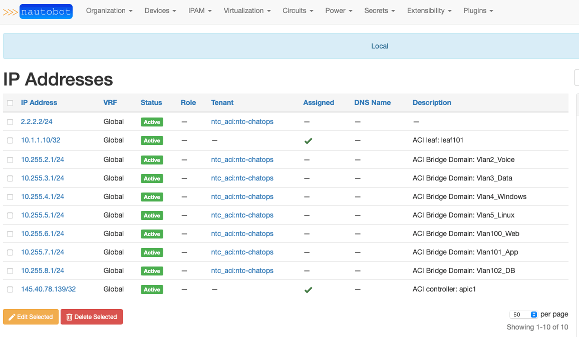 Imported IPs with ACI Attributes