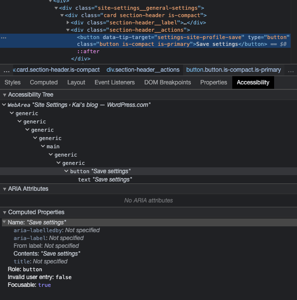 "Elements" - "Accessibility" - "Computed Properties" in devtools