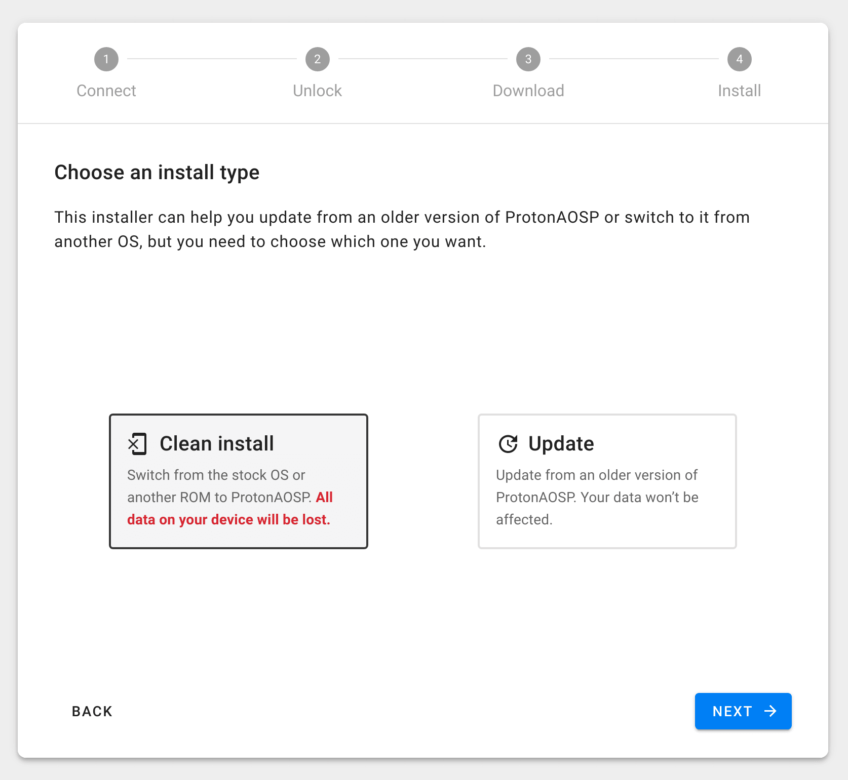 Step: Choose an install type
