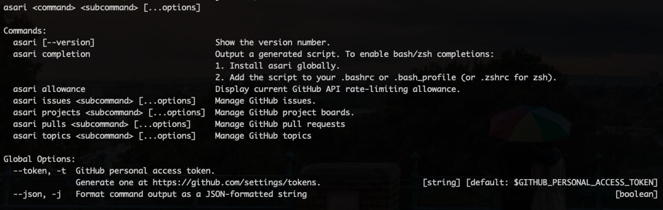 asari command line tool help