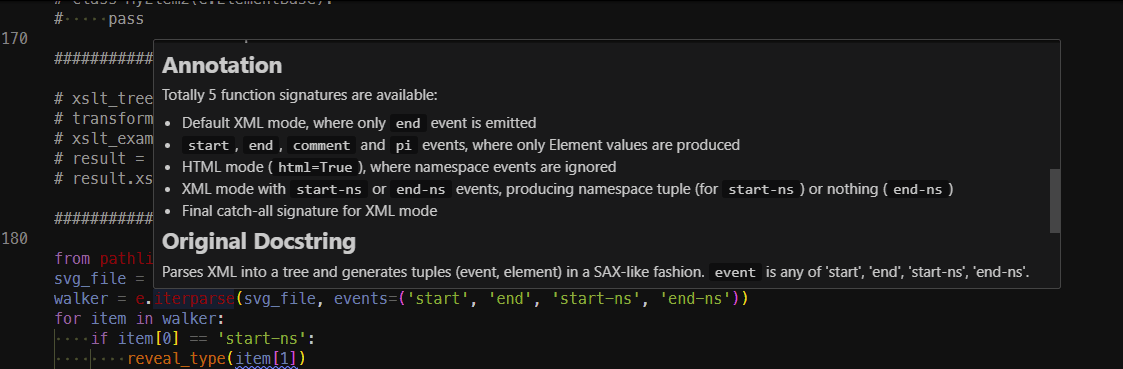 Stub docstring in VSCode mouseover tooltip