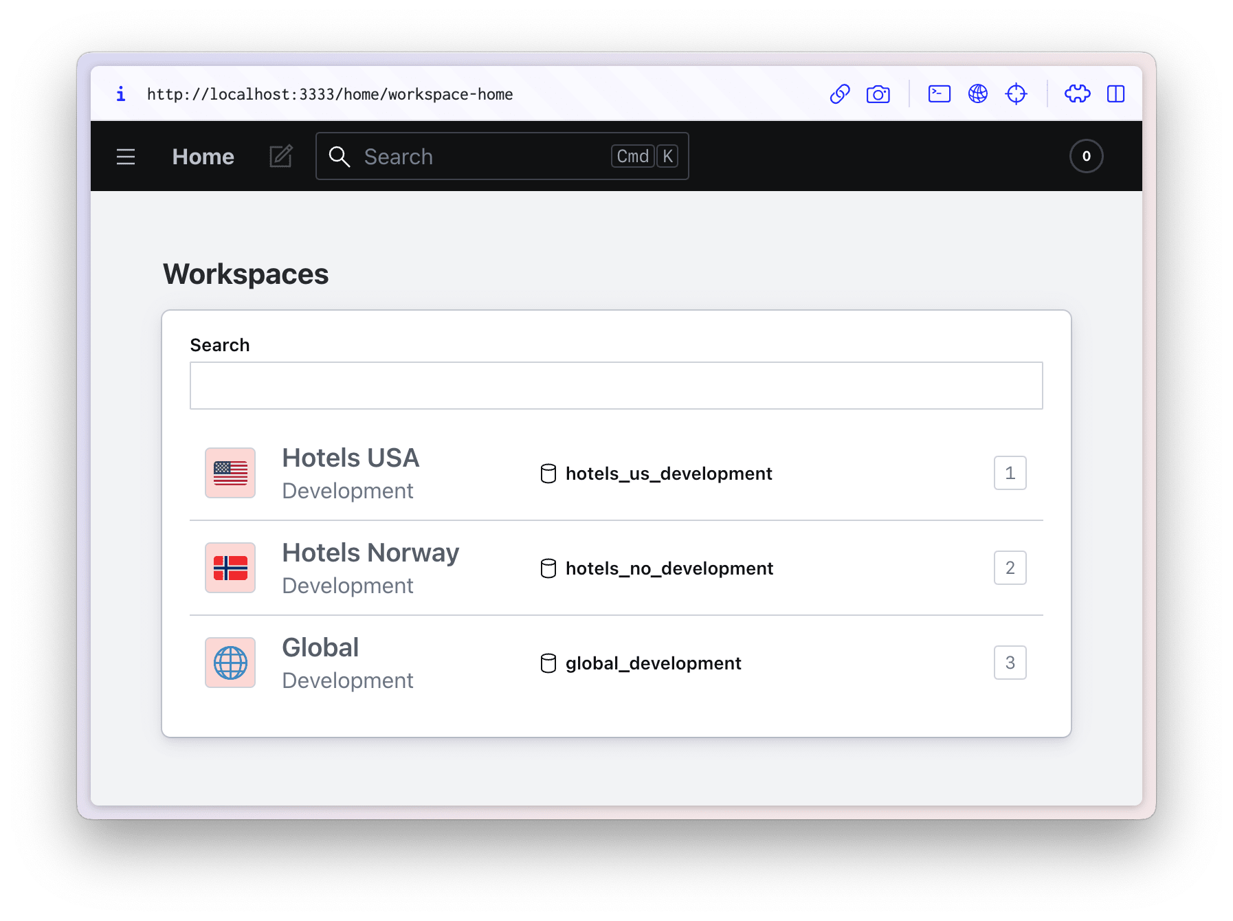 plugin inside sanity studio showing workspaces