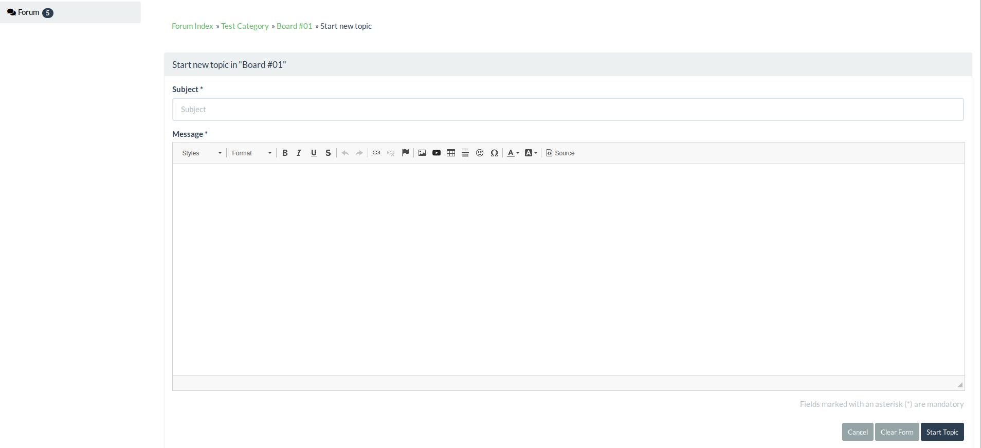Screenshot: Start new Topic