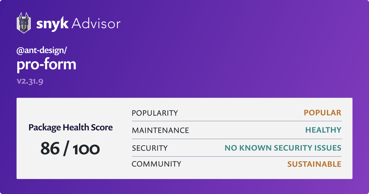  ant design pro form npm package health analysis snyk