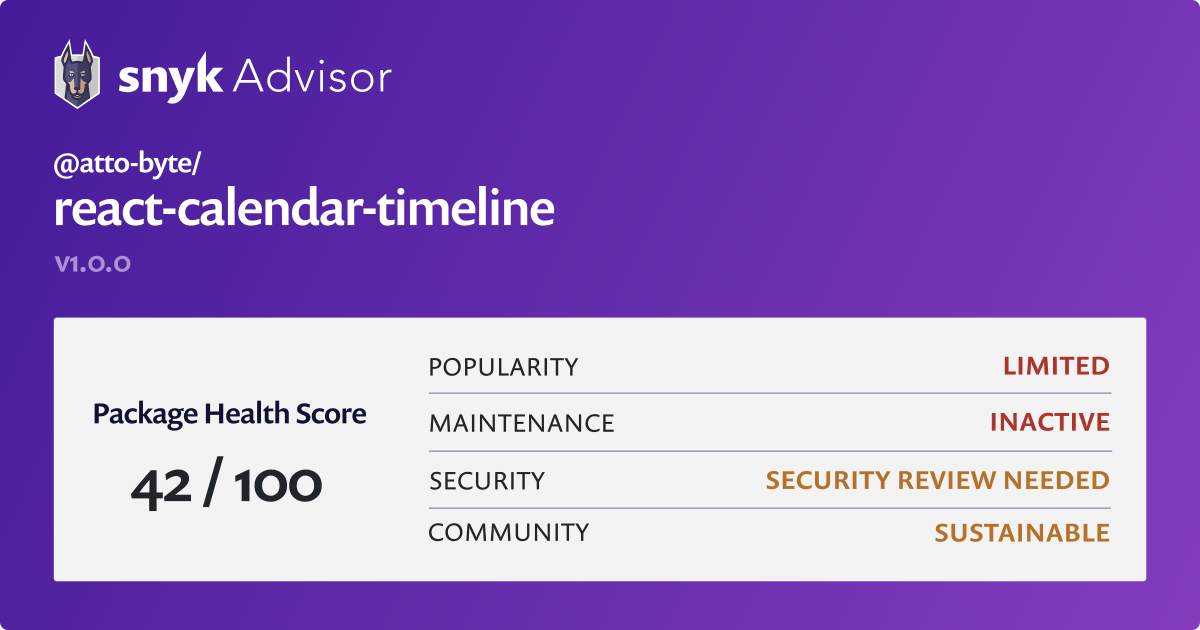 attobyte/reactcalendartimeline npm package Snyk