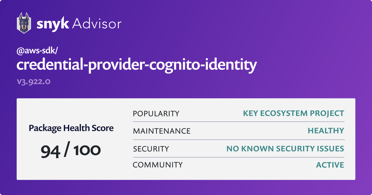 awssdk/credentialprovidercognitoidentity npm package Snyk