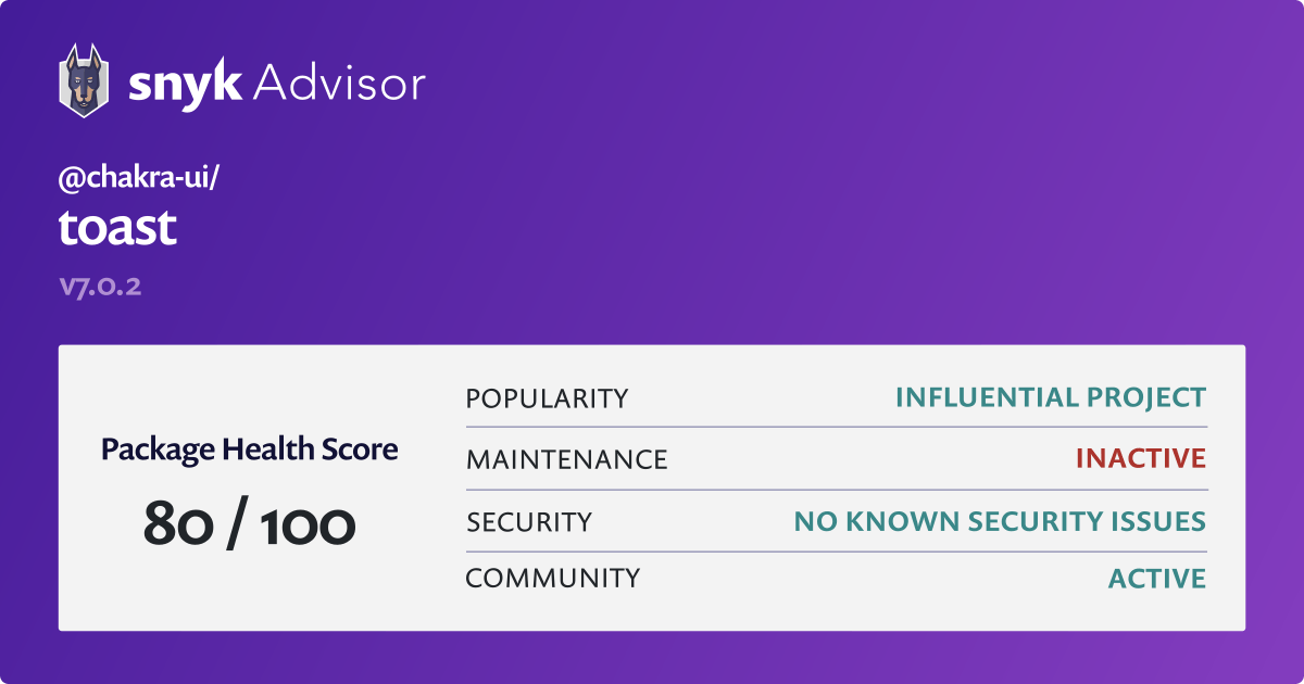 chakraui/toast npm Package Health Analysis Snyk
