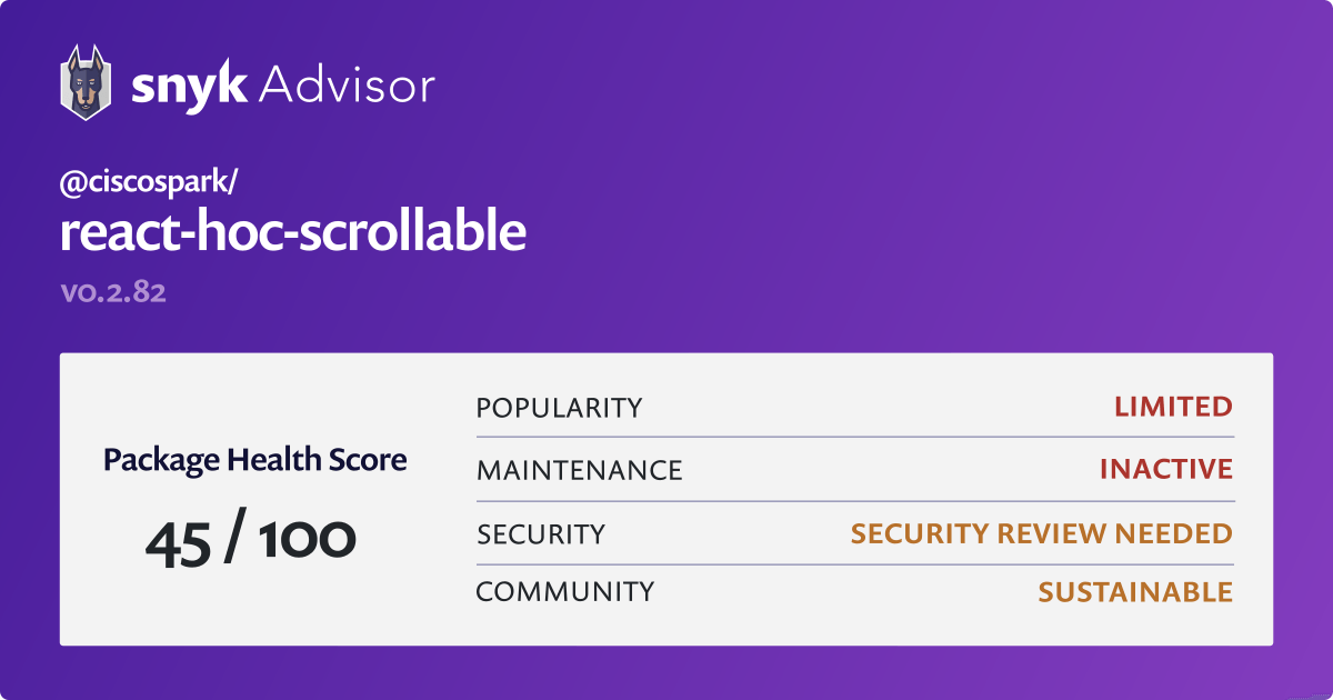 ciscospark/reacthocscrollable npm package Snyk