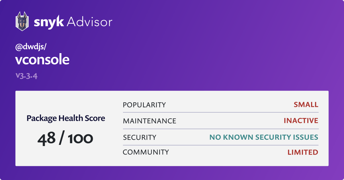 Dwdjs Vconsole Npm Package Health Analysis Snyk