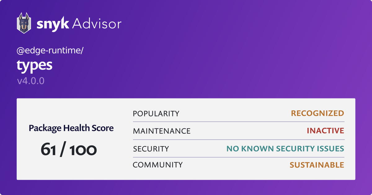 edge runtime types Npm Package Health Analysis Snyk edge runtime types npm package health analysis snyk