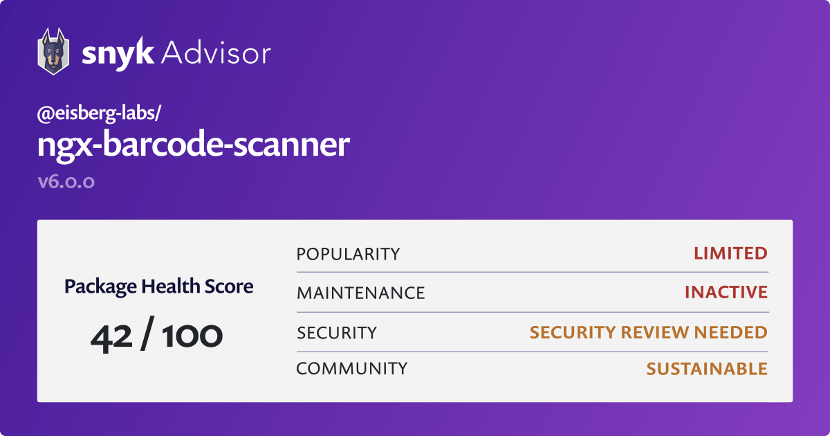 eisberglabs/ngxbarcodescanner npm package Snyk