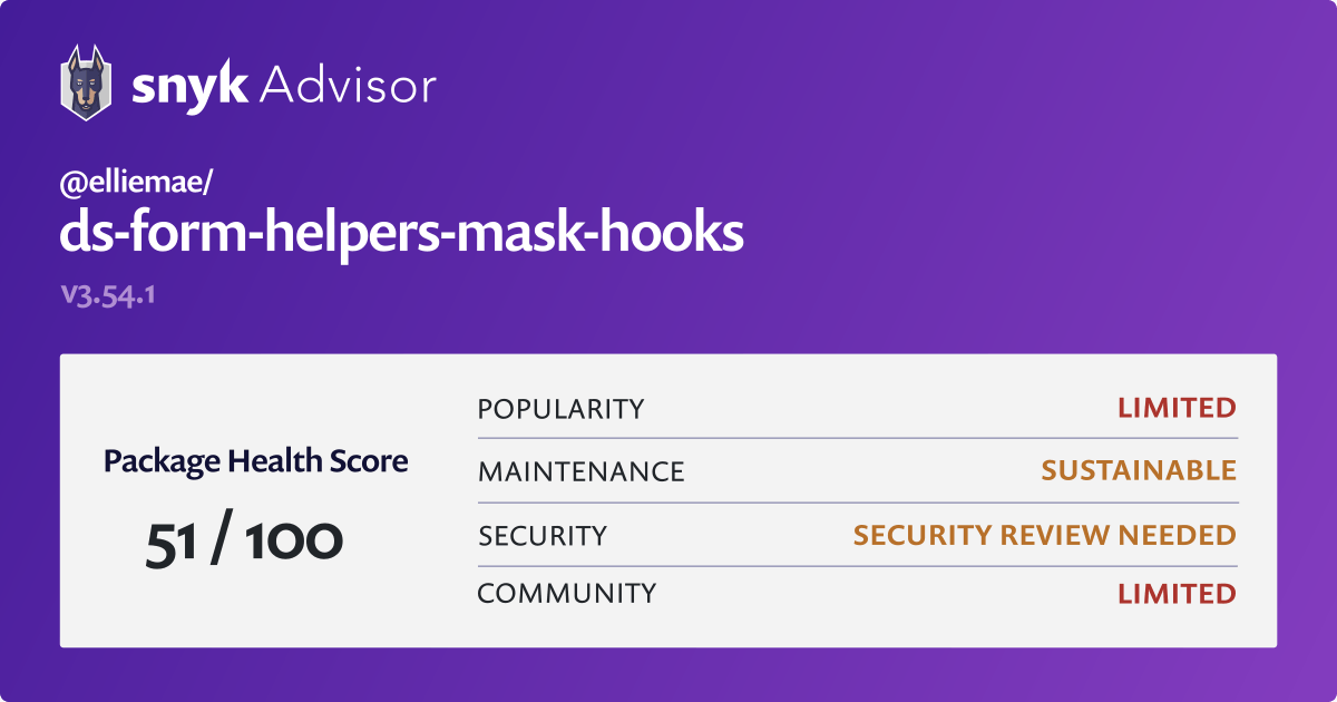elliemae/dsformhelpersmaskhooks npm package Snyk