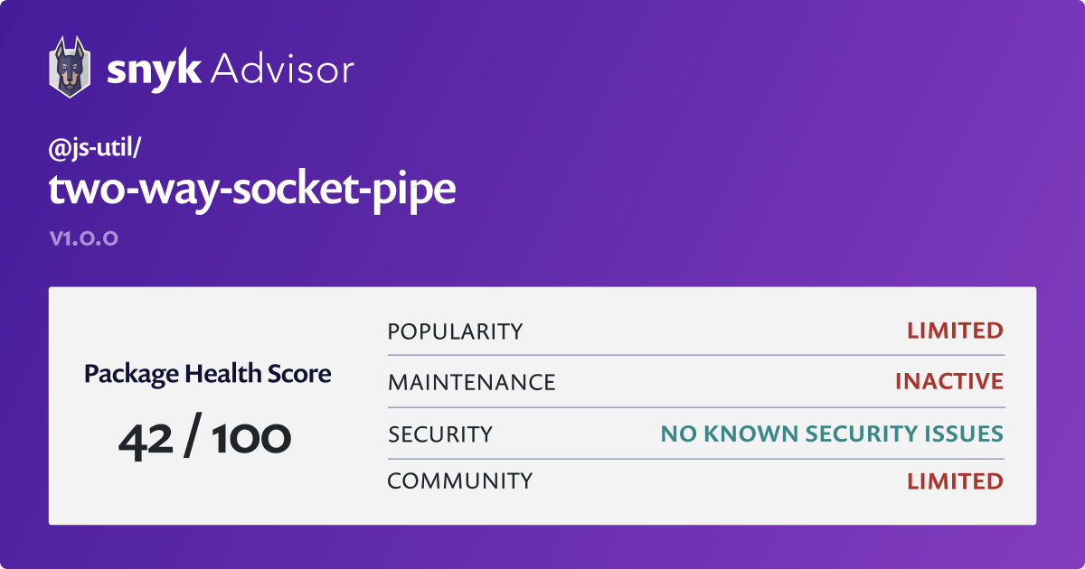 jsutil/twowaysocketpipe npm package Snyk