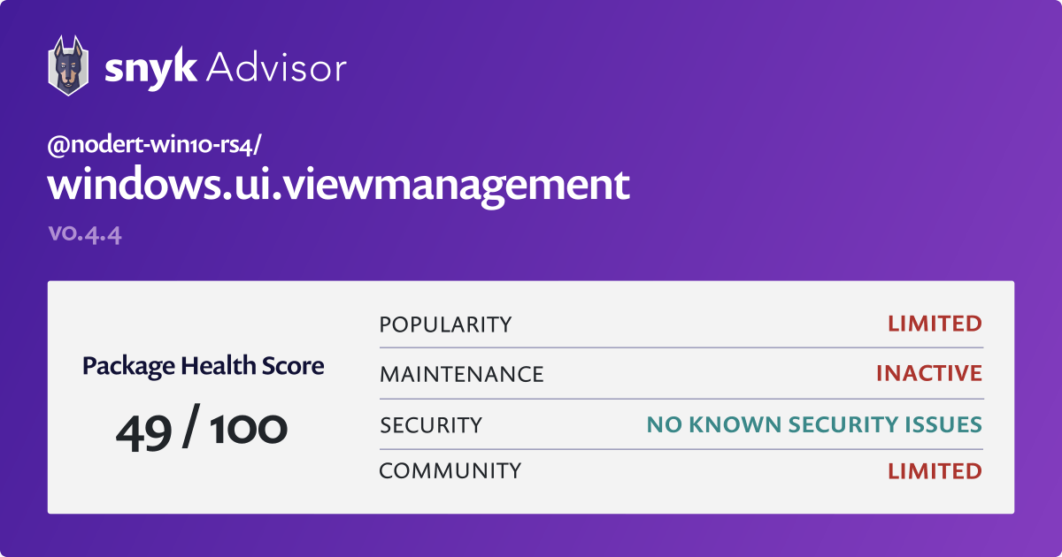 nodertwin10rs4/windows.ui.viewmanagement npm package Snyk