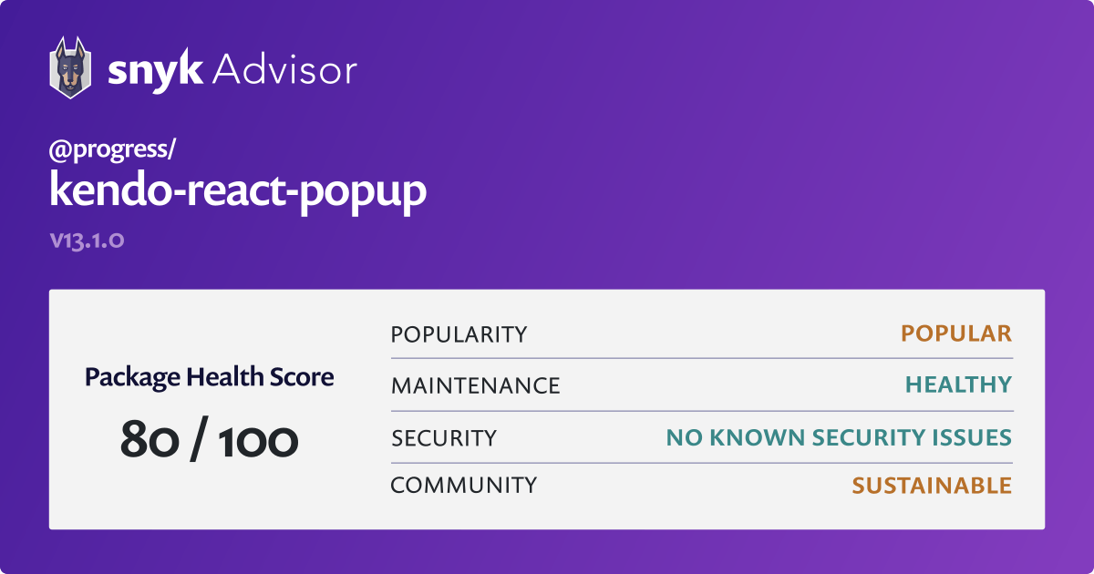 progress/kendoreactpopup npm package Snyk