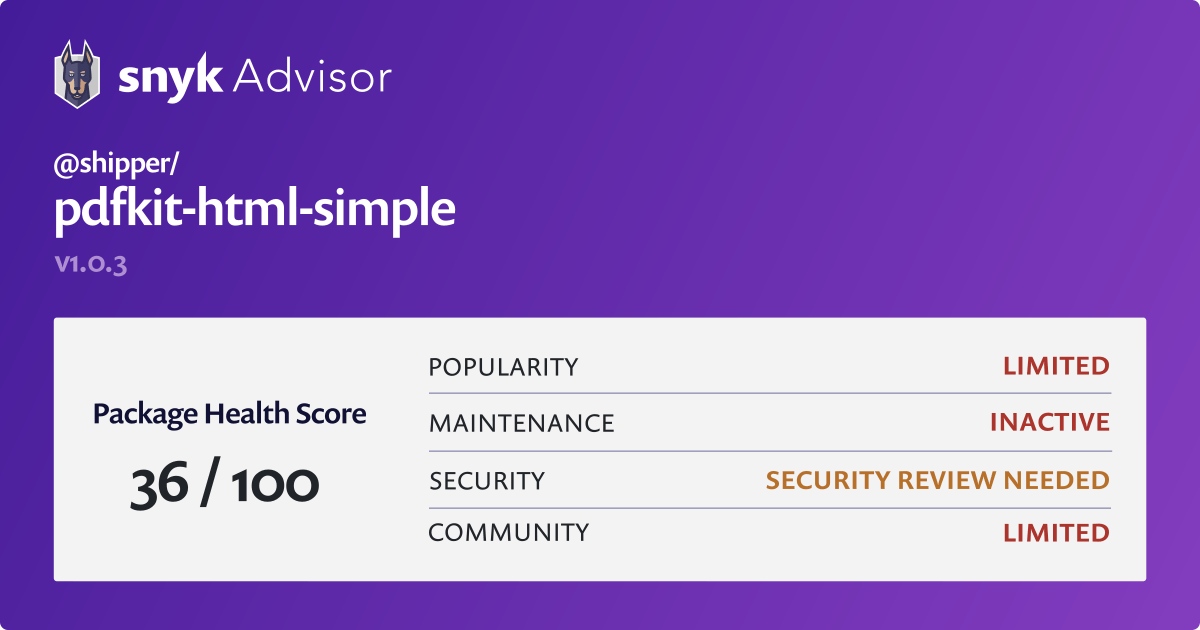 shipper/pdfkithtmlsimple npm package Snyk