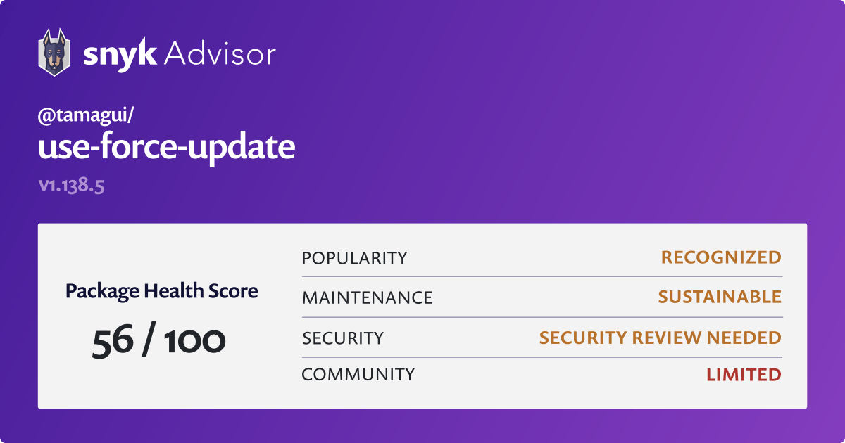 tamagui/useforceupdate npm package Snyk