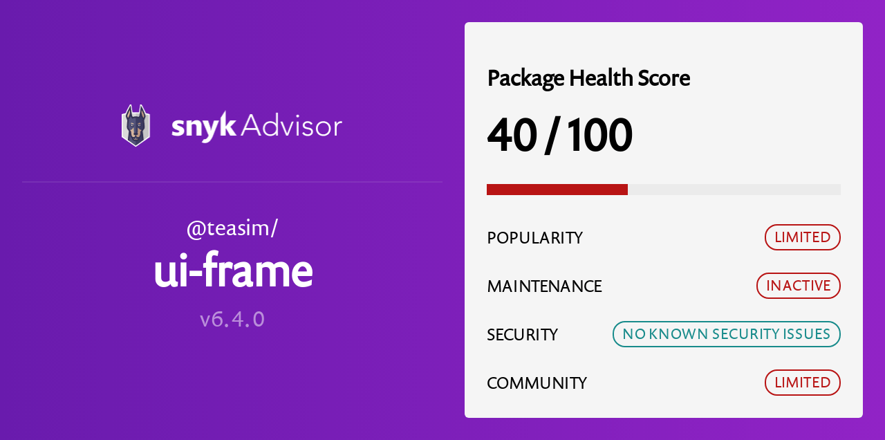 teasim/uiframe npm Package Health Analysis Snyk