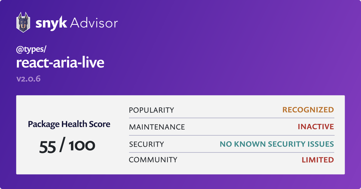 types/reactarialive npm Package Health Analysis Snyk