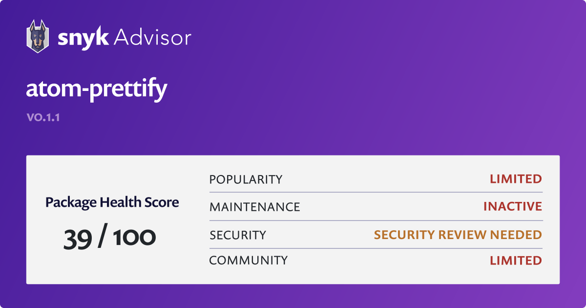 atom prettify npm Package Health Analysis Snyk