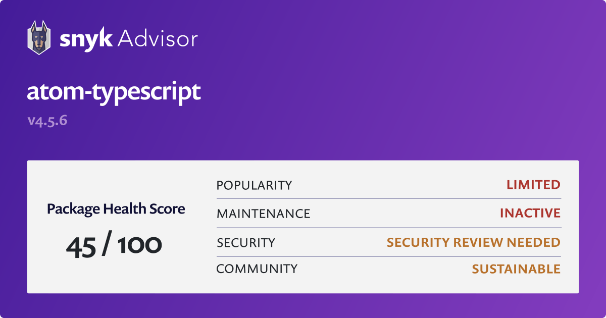 atom typescript npm Package Health Analysis Snyk