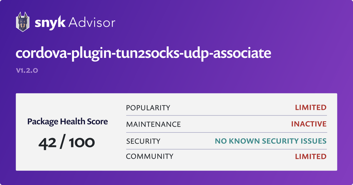 cordovaplugintun2socksudpassociate npm package Snyk