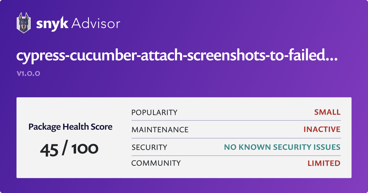 cypresscucumberattachscreenshotstofailedsteps npm package Snyk
