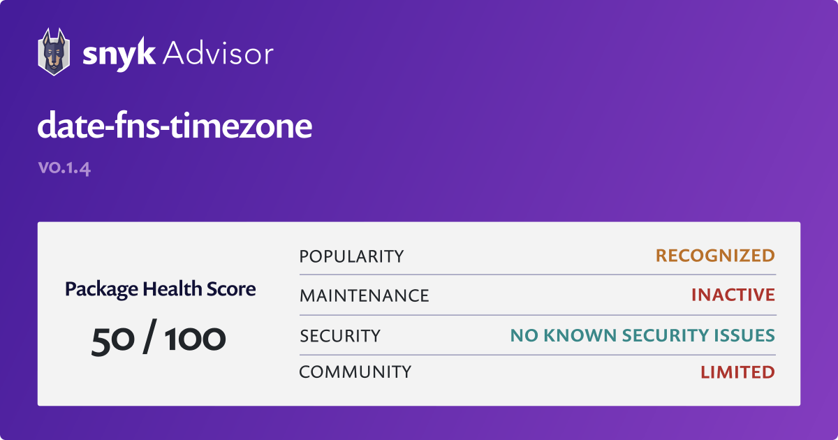 date-fns-timezone-npm-package-health-analysis-snyk