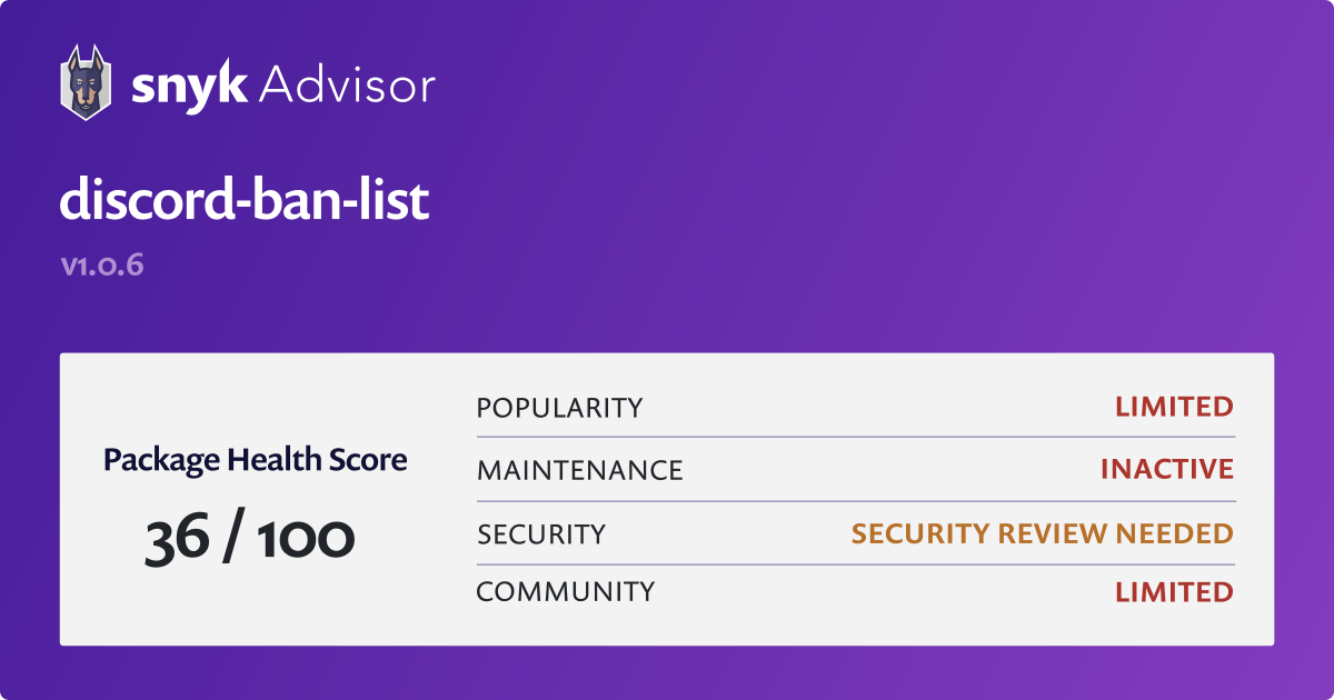 discord-ban-list - npm Package Health Analysis | Snyk